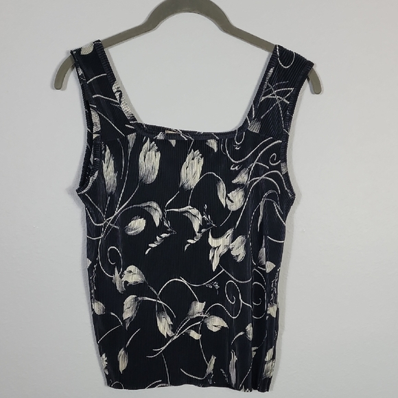 Y2K Plisse Whimsigoth Dark Floral Tank Top Size S Black Romantic 90s Square Neck - Picture 1 of 11